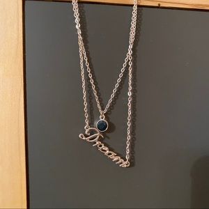“Dream” & sapphire stone two layer necklace